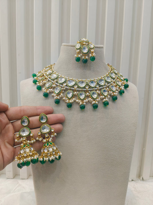 Green Kundan necklace Set/ kundan Indian jewellery kundan Adira sets