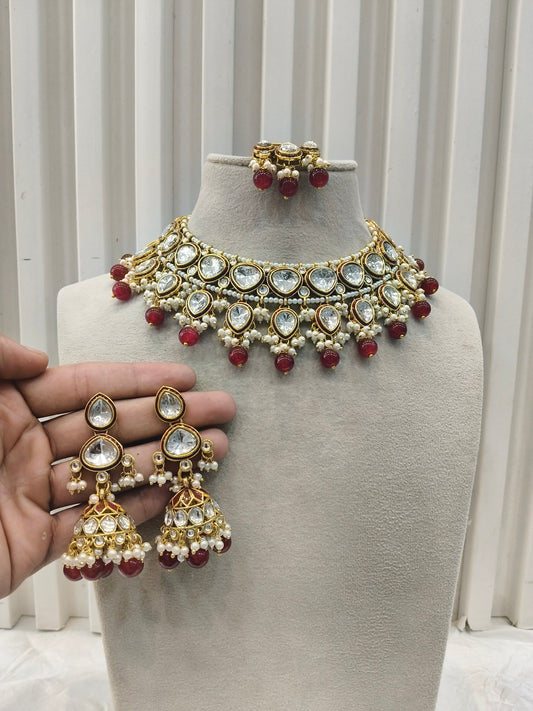 Maroon Kundan necklace Set/ kundan Indian jewellery kundan Adira sets