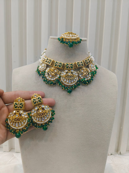 Green Kundan necklace Set/ kundan Indian jewellery kundan Damini sets