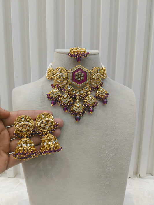 Indian Jewellery Purple Kundan choker Fiza Sets