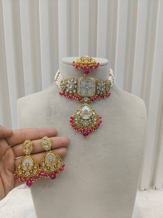 Indian Jewellery Majenta Kundan choker Aanya Sets