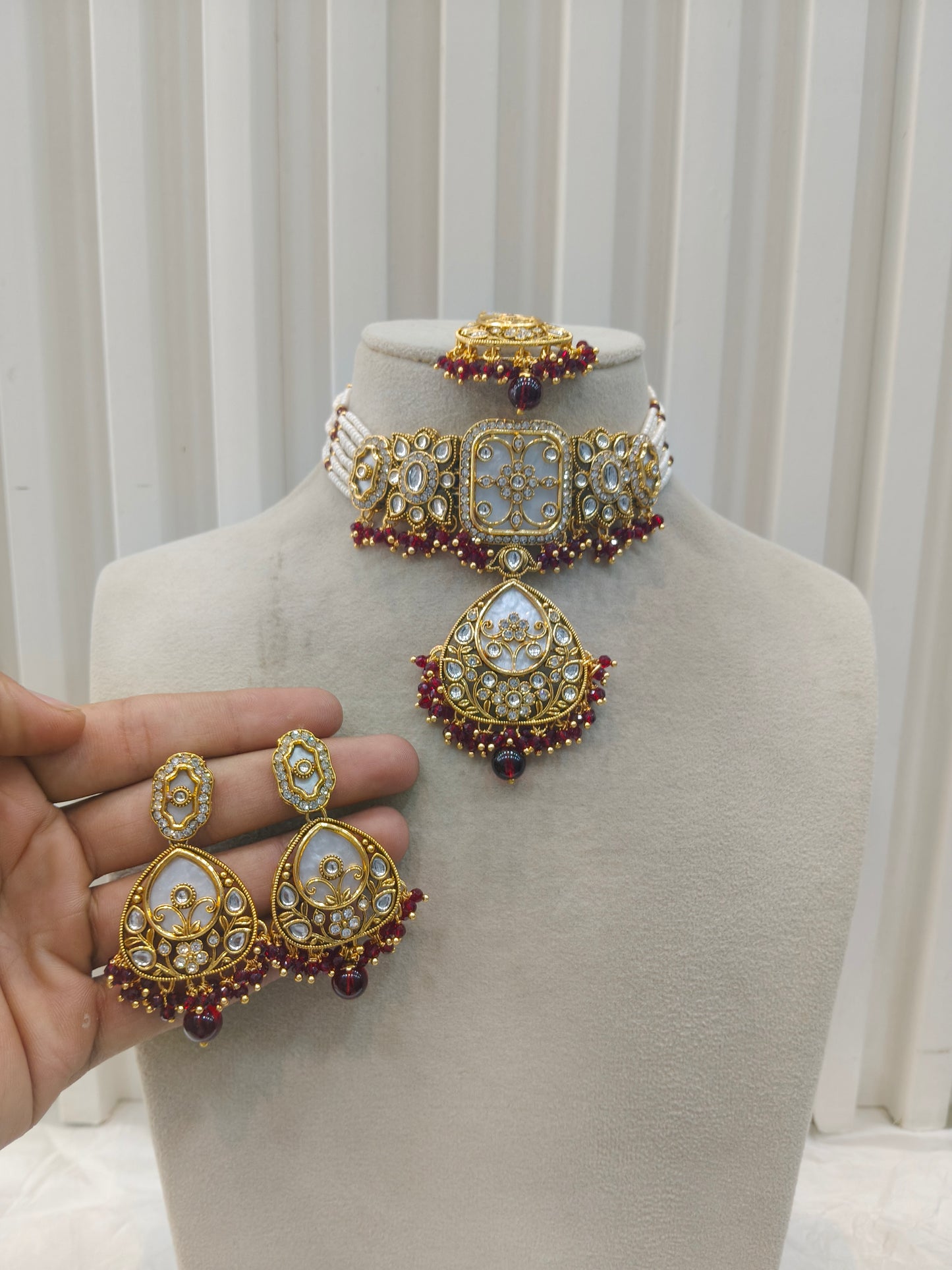 Indian Jewellery Maroon Kundan choker Aanya Sets