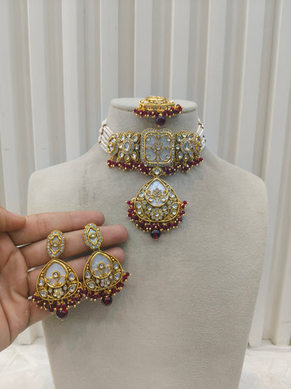 Indian Jewellery Maroon Kundan choker Aanya Sets