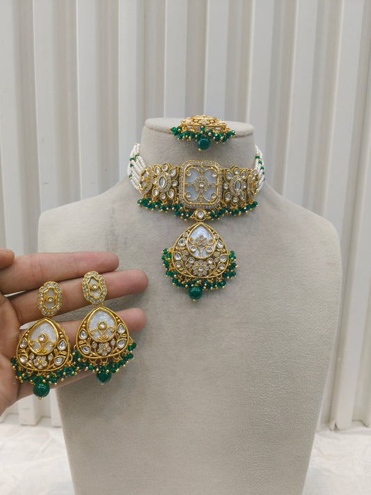 Indian Jewellery Green Kundan choker Aanya Sets