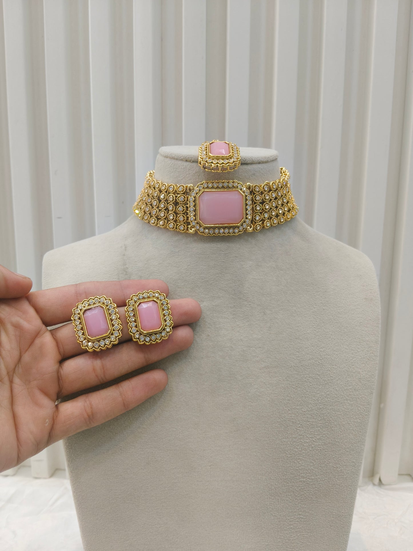 Indian Jewellery Pink Kundan choker Gunjan Sets