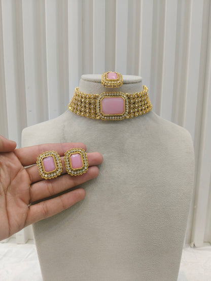 Indian Jewellery Pink Kundan choker Gunjan Sets