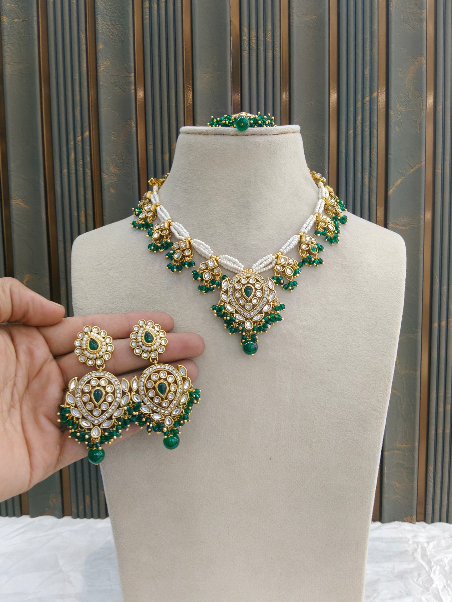 Green Kundan necklace Set/ kundan Indian jewellery kundan Hema sets