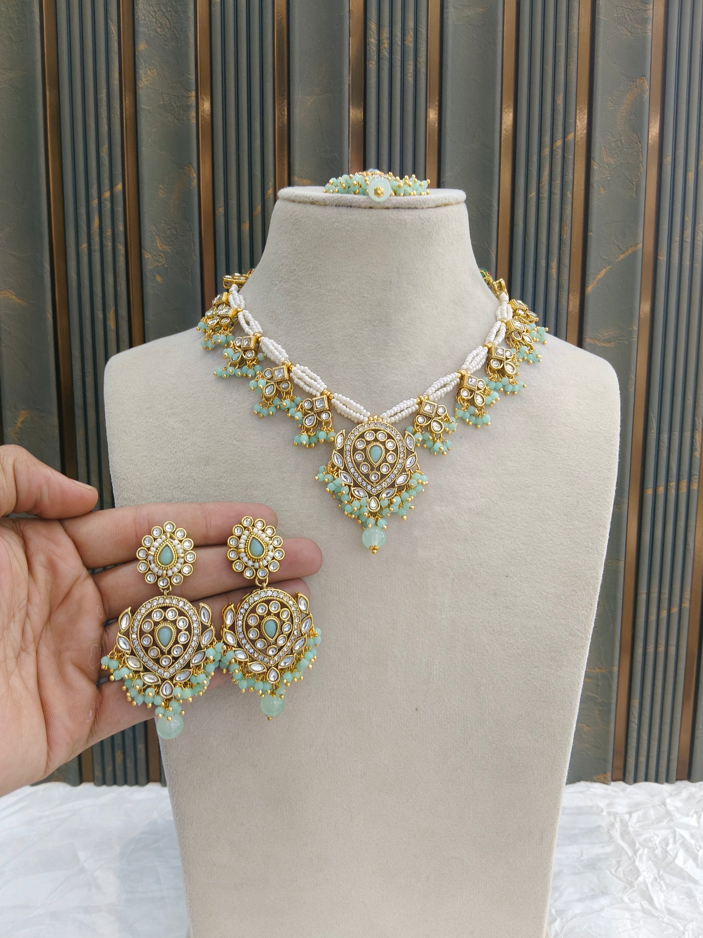 Mint Kundan necklace Set/ kundan Indian jewellery kundan Hema sets