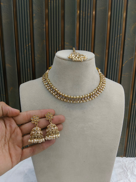Antique Gold Necklace Set/ Antique gold Indian Bridal Jagjeet Jewellery