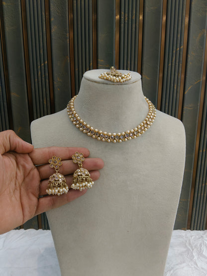Antique Gold Necklace Set/ Antique gold Indian Bridal Jagjeet Jewellery