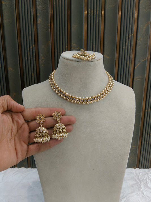 Antique Gold Necklace Set/ Antique gold Indian Bridal Jagjeet Jewellery
