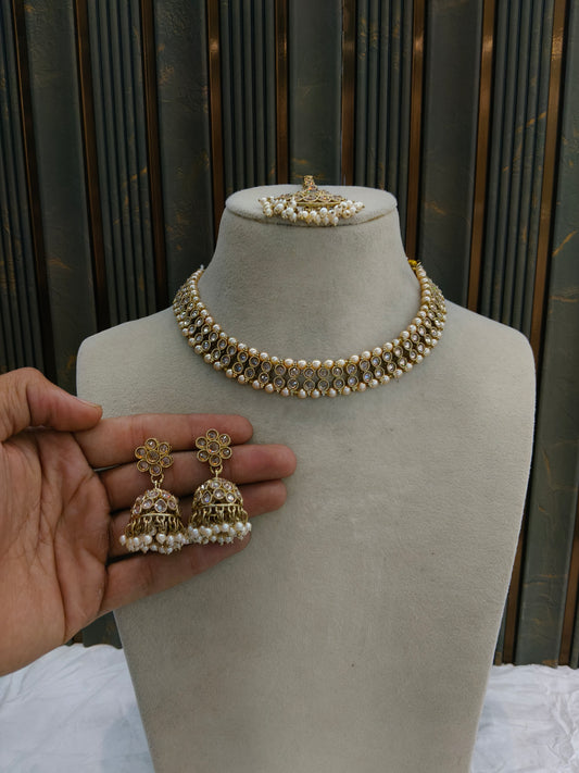 Antique Gold Necklace Set/ Antique gold Indian Bridal Jagjeet Jewellery