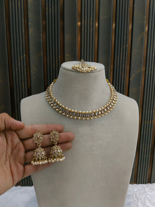 Antique Gold Necklace Set/ Antique gold Indian Bridal Jagjeet Jewellery