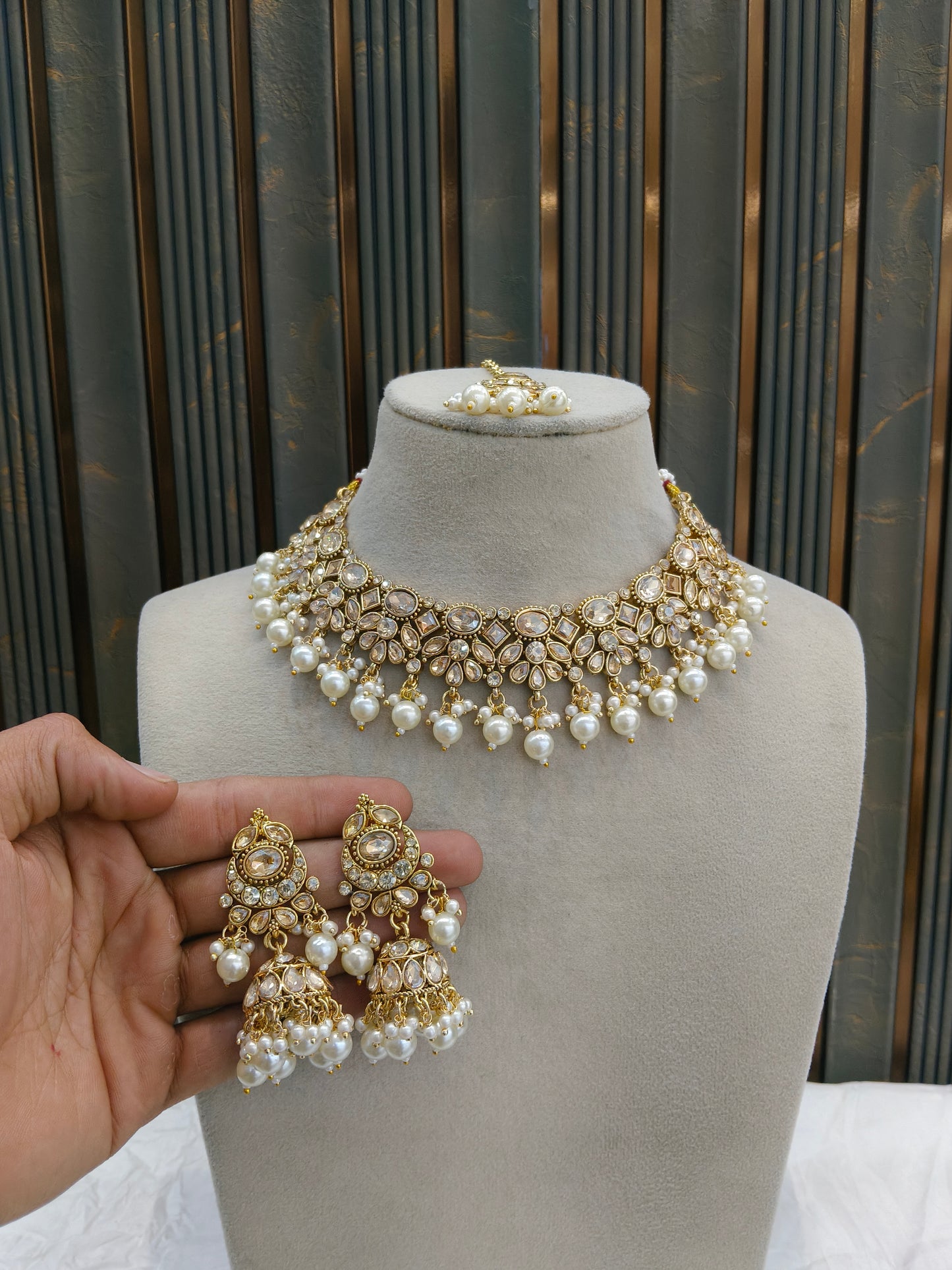 Antique Gold Necklace Set/ Antique gold Indian Bridal Kitty Jewellery