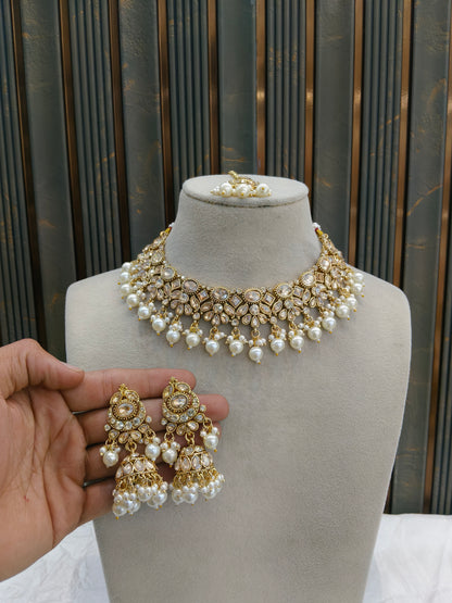 Antique Gold Necklace Set/ Antique gold Indian Bridal Kitty Jewellery