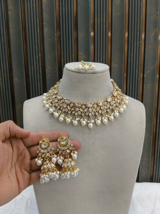 Antique Gold Necklace Set/ Antique gold Indian Bridal Kitty Jewellery