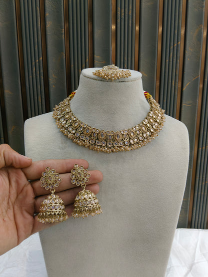 Antique Gold Necklace Set/ Antique gold rani Indian Bridal Fern Jewellery