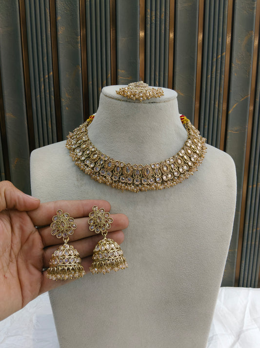 Antique Gold Necklace Set/ Antique gold rani Indian Bridal Fern Jewellery
