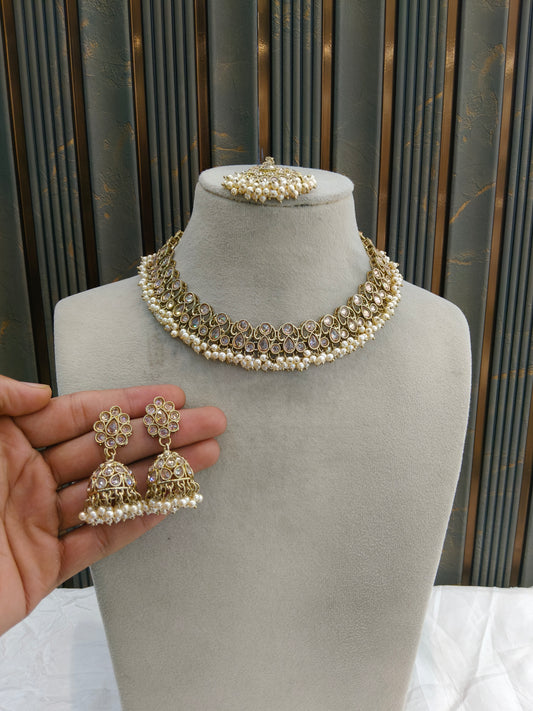 Antique Gold Necklace Set/ Antique gold rani Indian Bridal Fern Jewellery