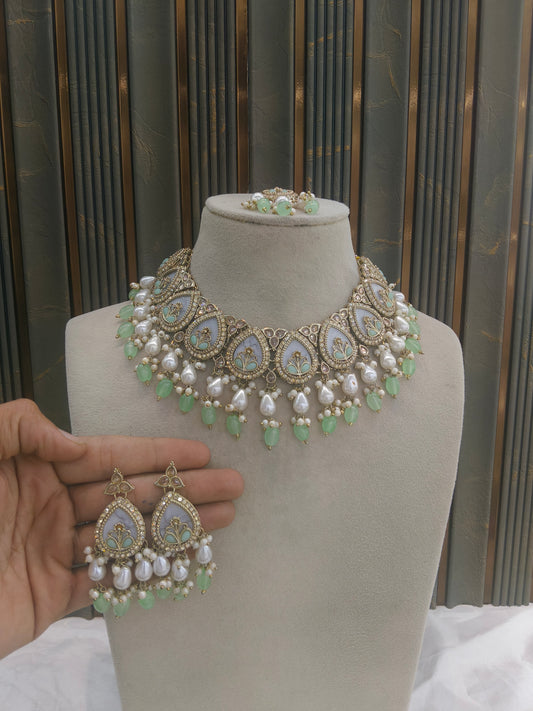 Antique Gold Mint Necklace Set/ Antique gold Indian Betty Jewellery