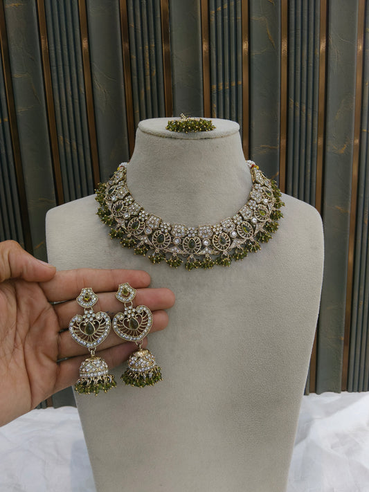 Antique Gold Mehndi Necklace Set/ Antique gold Indian Betty Jewellery