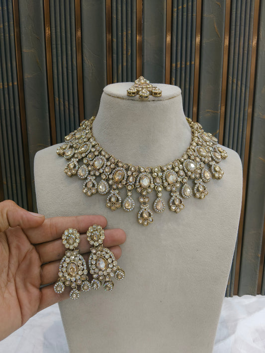 Antique Gold Necklace Set/ Antique gold Indian Lois Jewellery