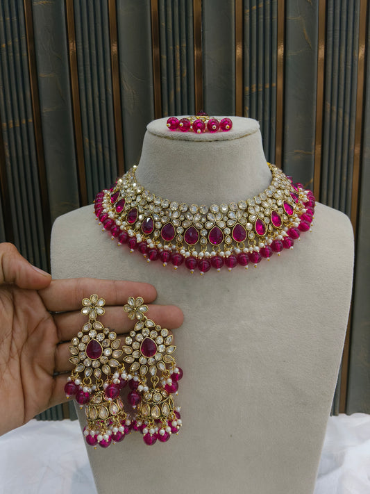Antique Gold Majenta Necklace Set/ Antique gold rani Indian Bridal Devika Jewellery