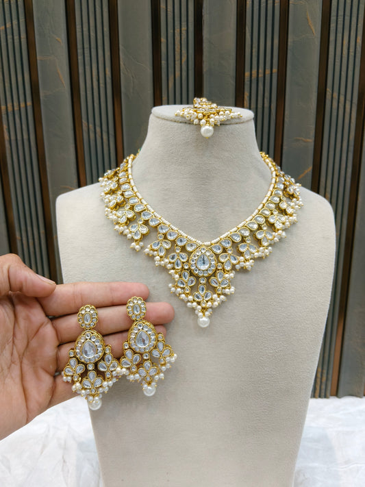 White Kundan necklace Set/ kundan Indian jewelry kundan Shiza sets