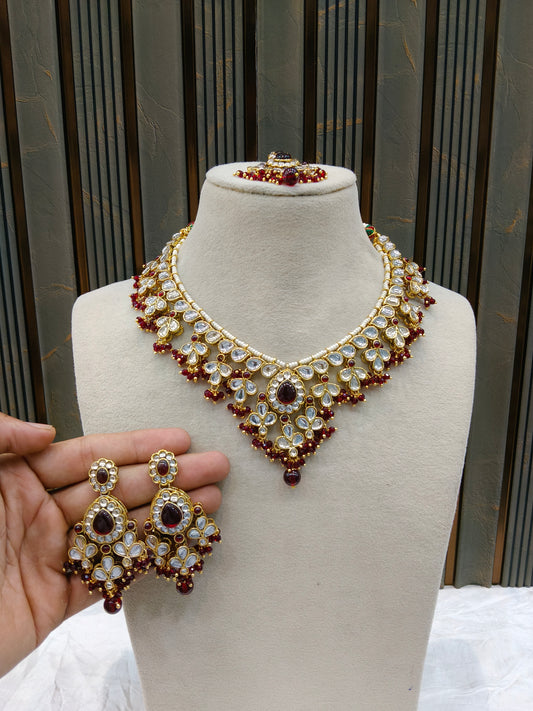 Maroon Kundan necklace Set/ kundan Indian jewelry kundan Shiza sets