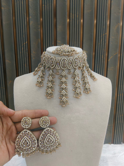 Antique Crystal Choker Indian Jewellery Inder Set