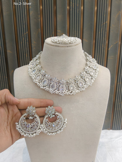 Silver necklace Set/ Silver Bridal necklace set Via Jewellery