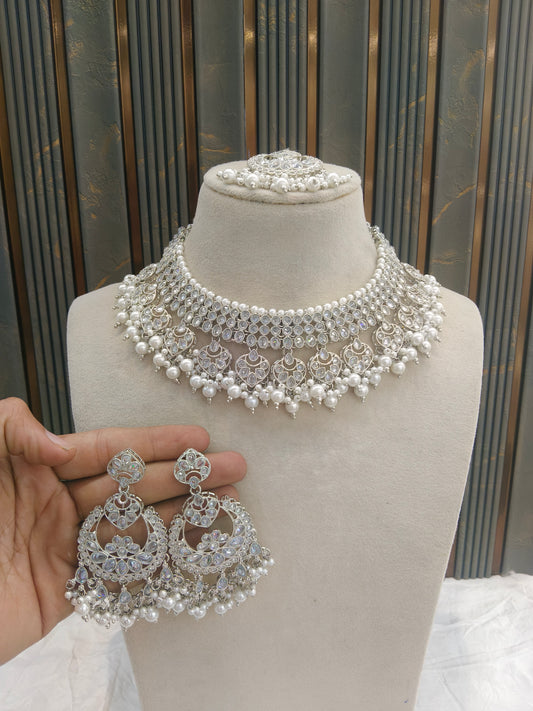 Silver necklace Set/ Silver Bridal necklace set Via Jewellery