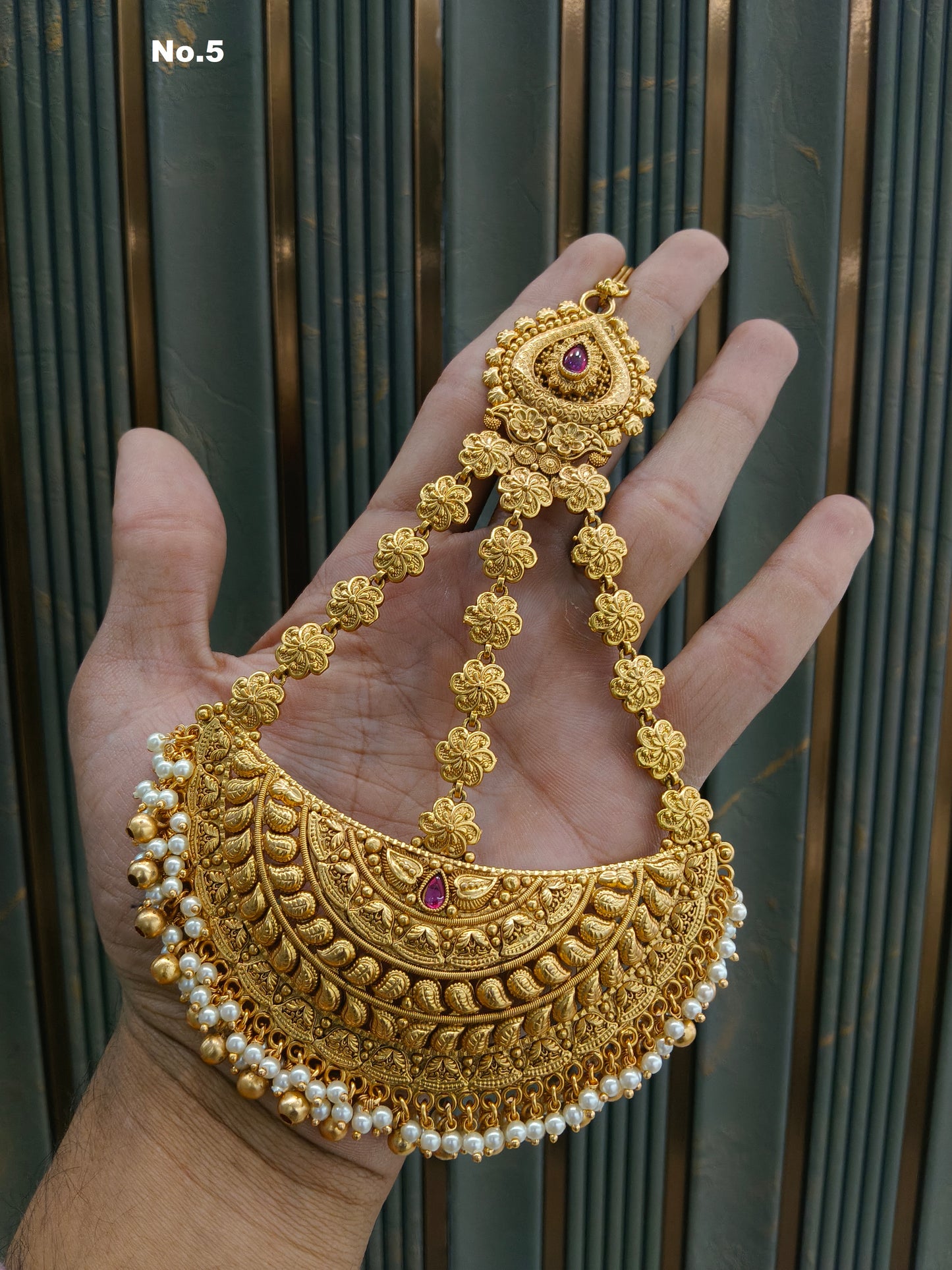 Gold Jhumar Headpassa Bridal Passa/Pakistani side Headpiece