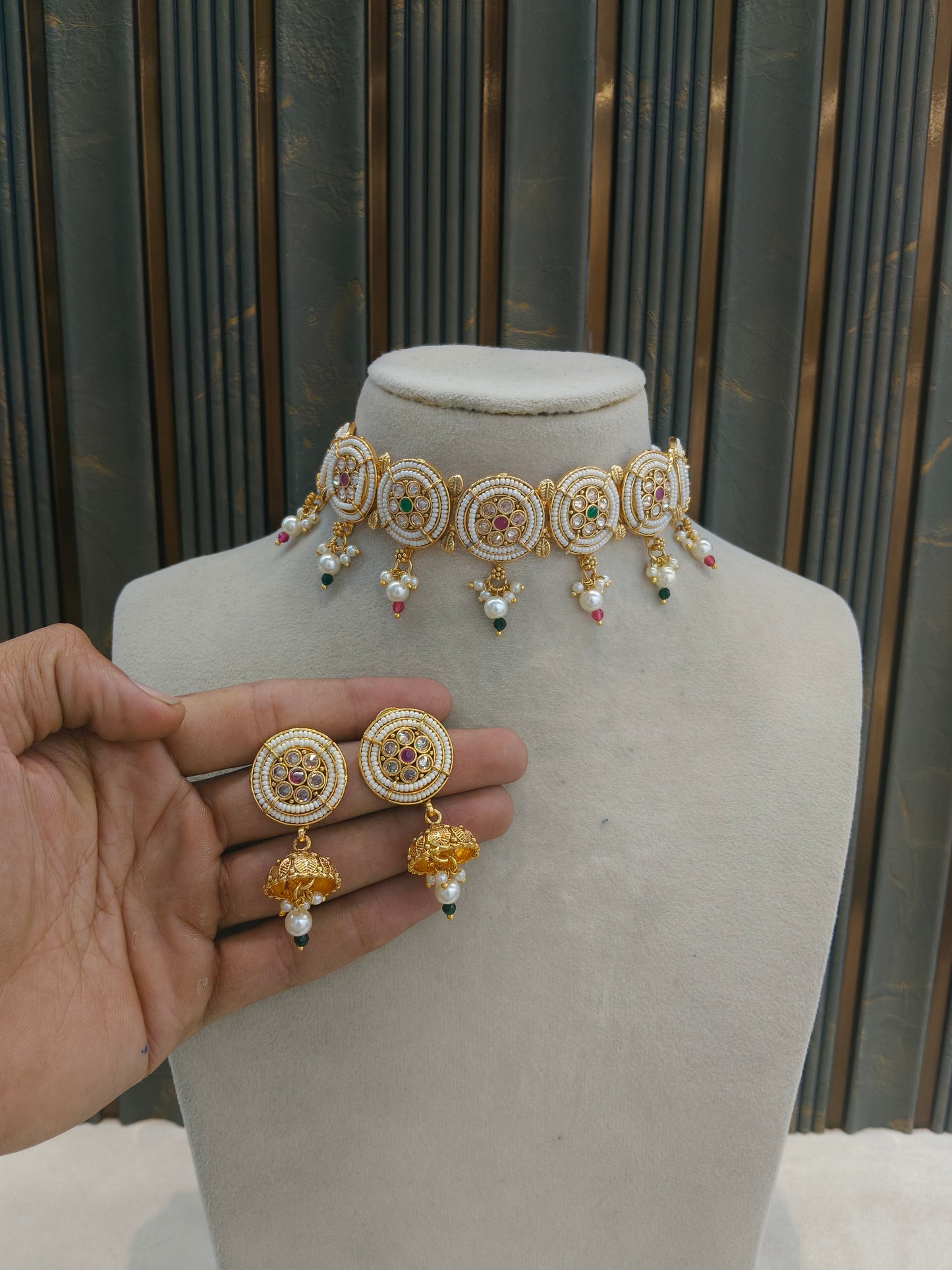 Gold polki Ruby Green Choker set Indian Jayla Jewellery