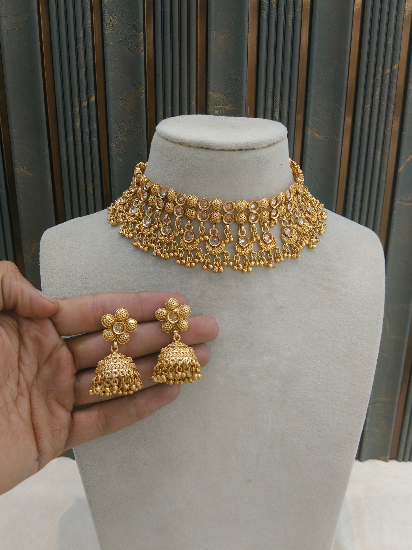 Gold polki Choker set Indian Jayla Jewellery