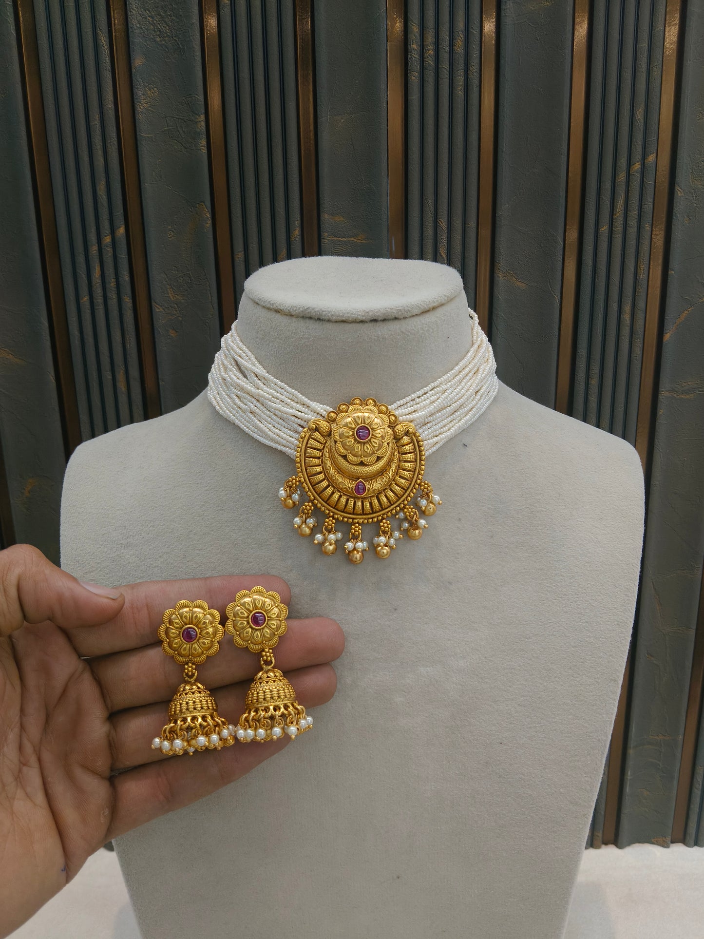 Gold polki Ruby Choker set Indian Elle Jewellery