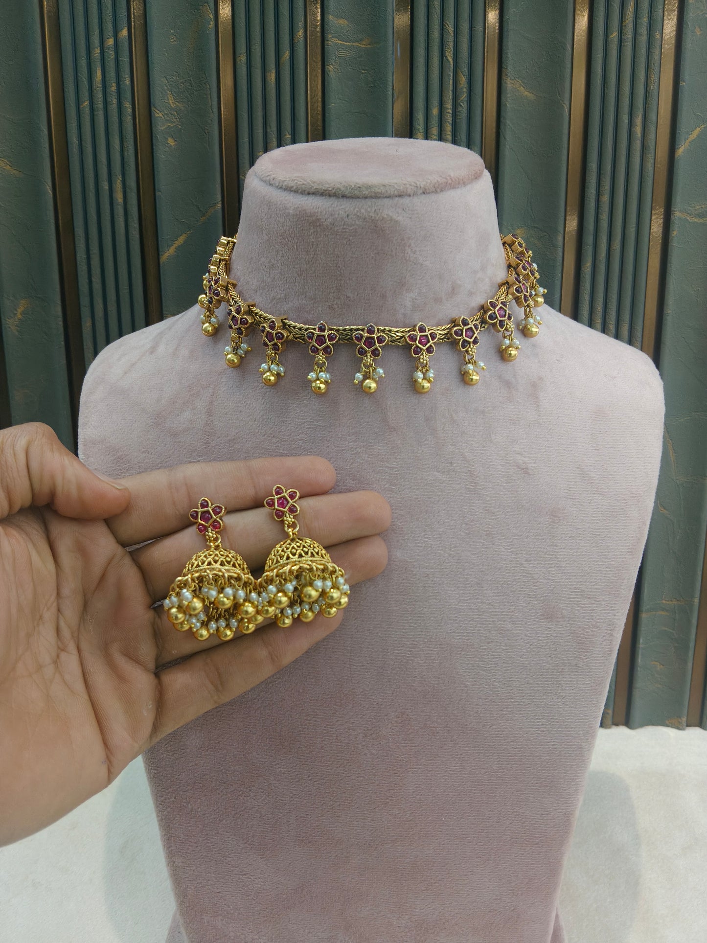 Gold Polki Maroon Necklace Jewellery Diviti Set