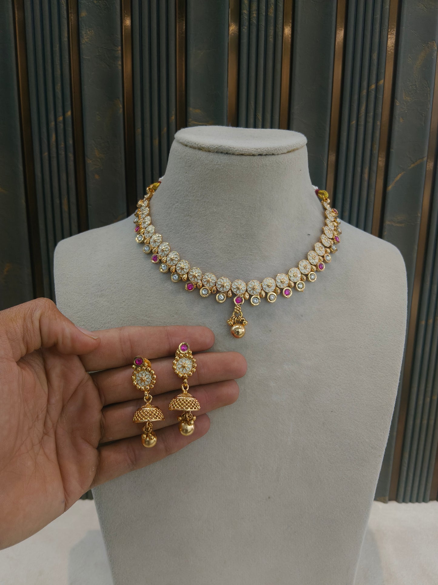 Gold Polki Ruby Necklace Jewellery Diviti Set