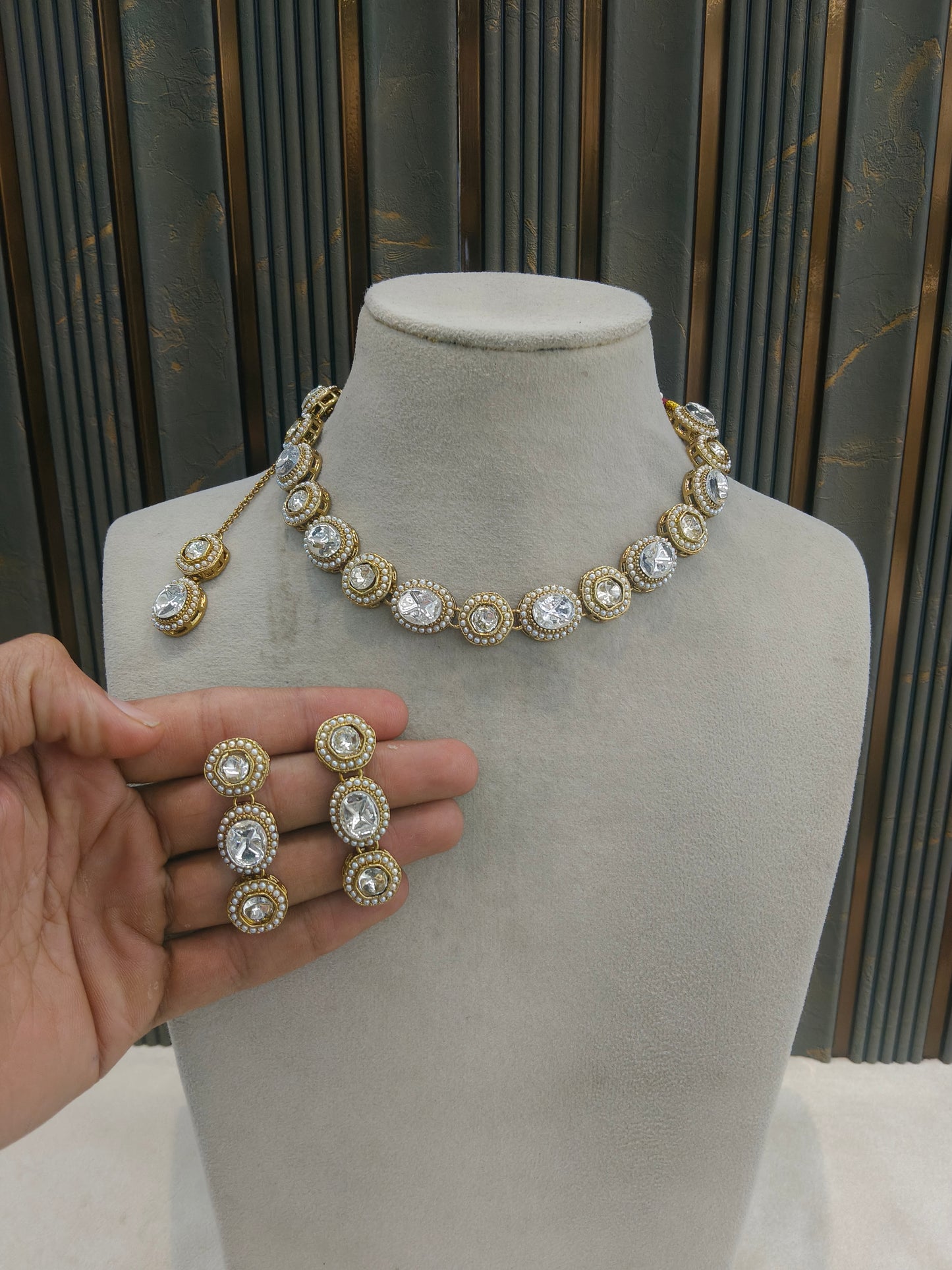 Antique White Kundan Necklace Indian Jewelry Alma Set