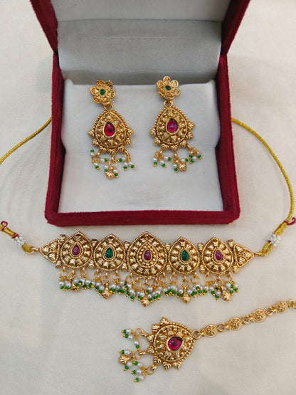 Gold Polki Ruby Green Choker Indian Jewellery Jun Sets