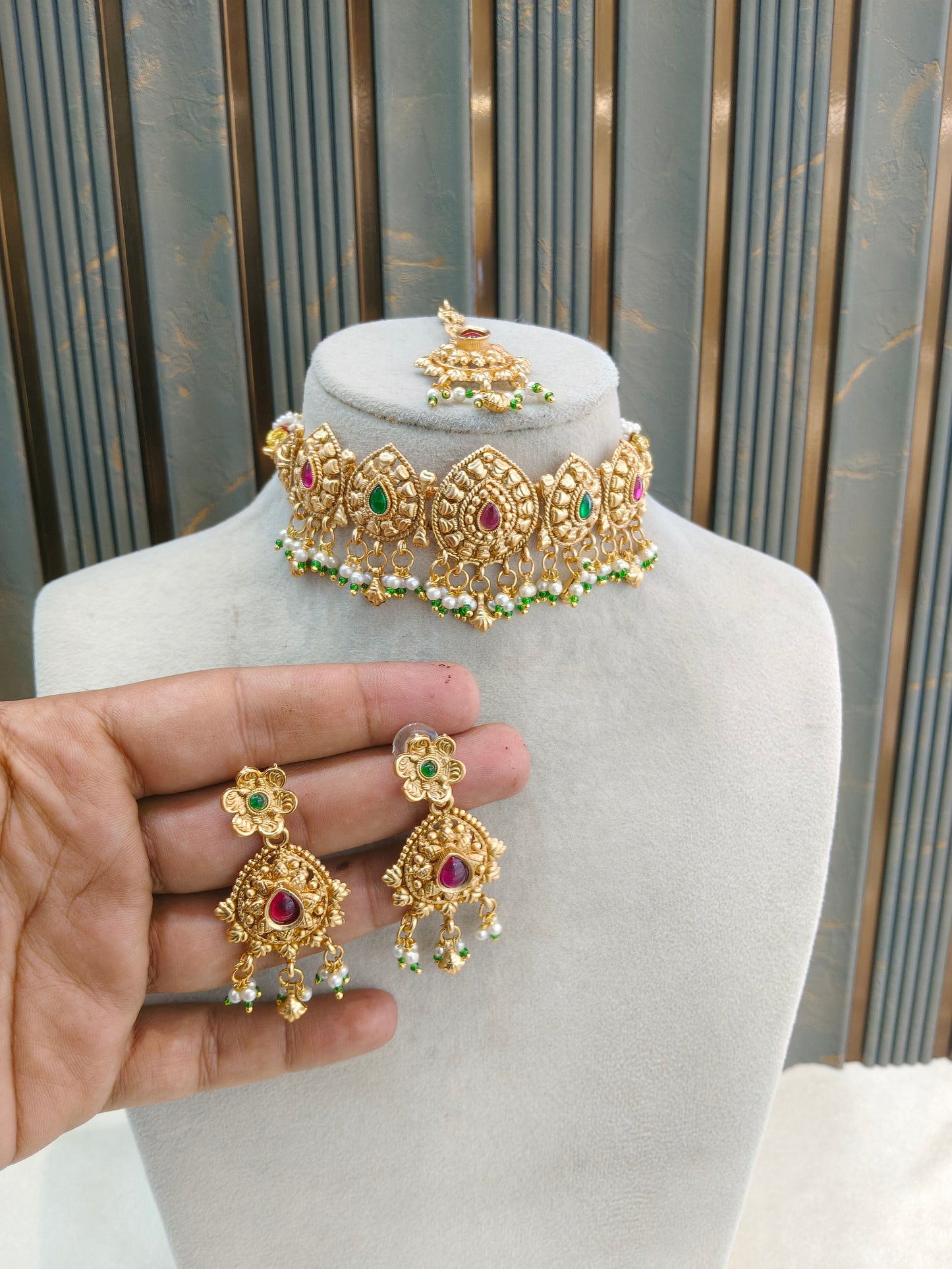 Gold Polki Ruby Green Choker Indian Jewellery Jun Sets