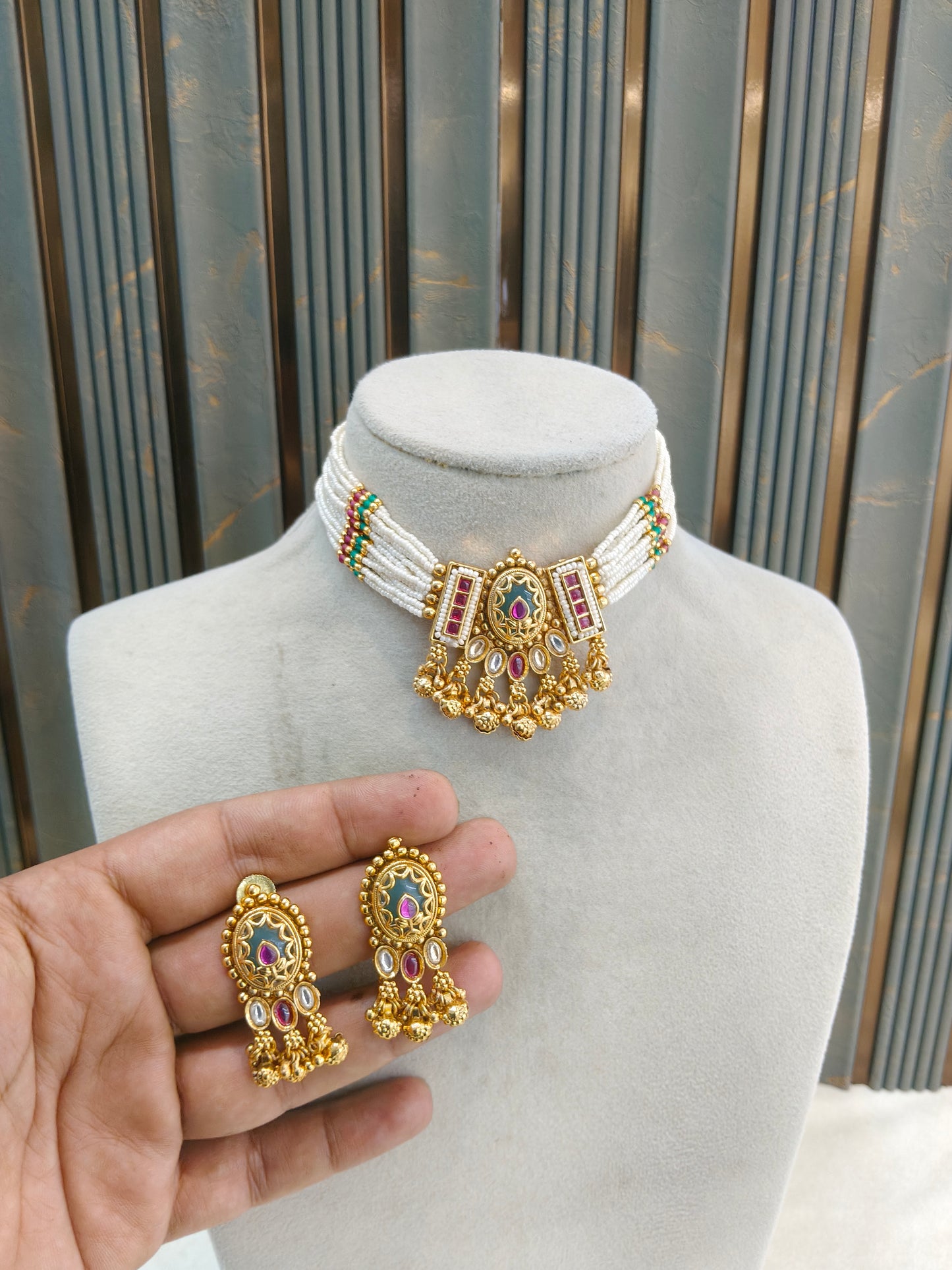 Gold Polki Ruby Sage Green Choker Indian Jewellery Yuka Sets