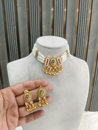 Gold Polki Ruby Sage Green Choker Indian Jewellery Yuka Sets