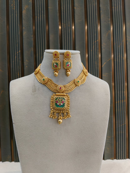 Gold Polki Ruby Sage Green Necklace Jewellery Riko Set