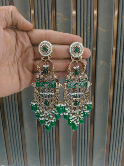 Antique Gold Green Bollywood Saku Indian Earrings