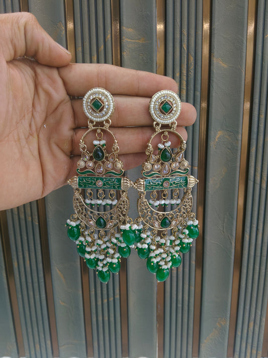 Antique Gold Green Bollywood Saku Indian Earrings