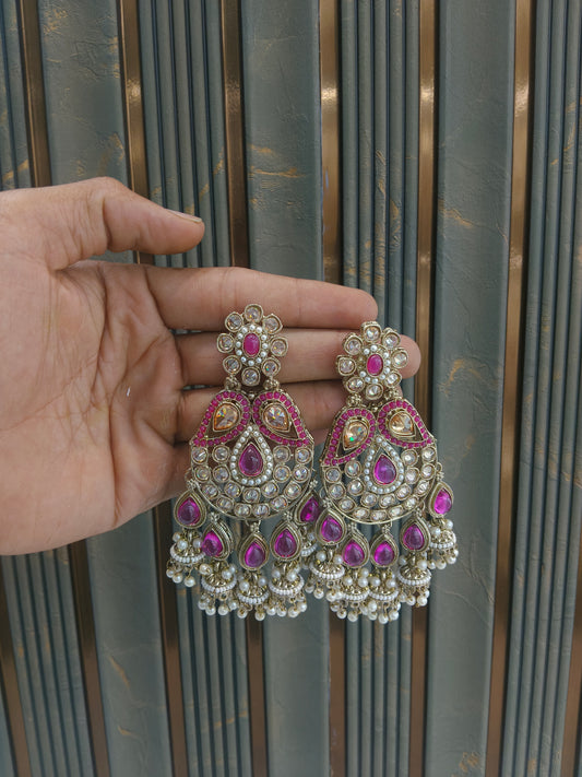 Antique Gold Majenta Bollywood Yua Indian Earrings