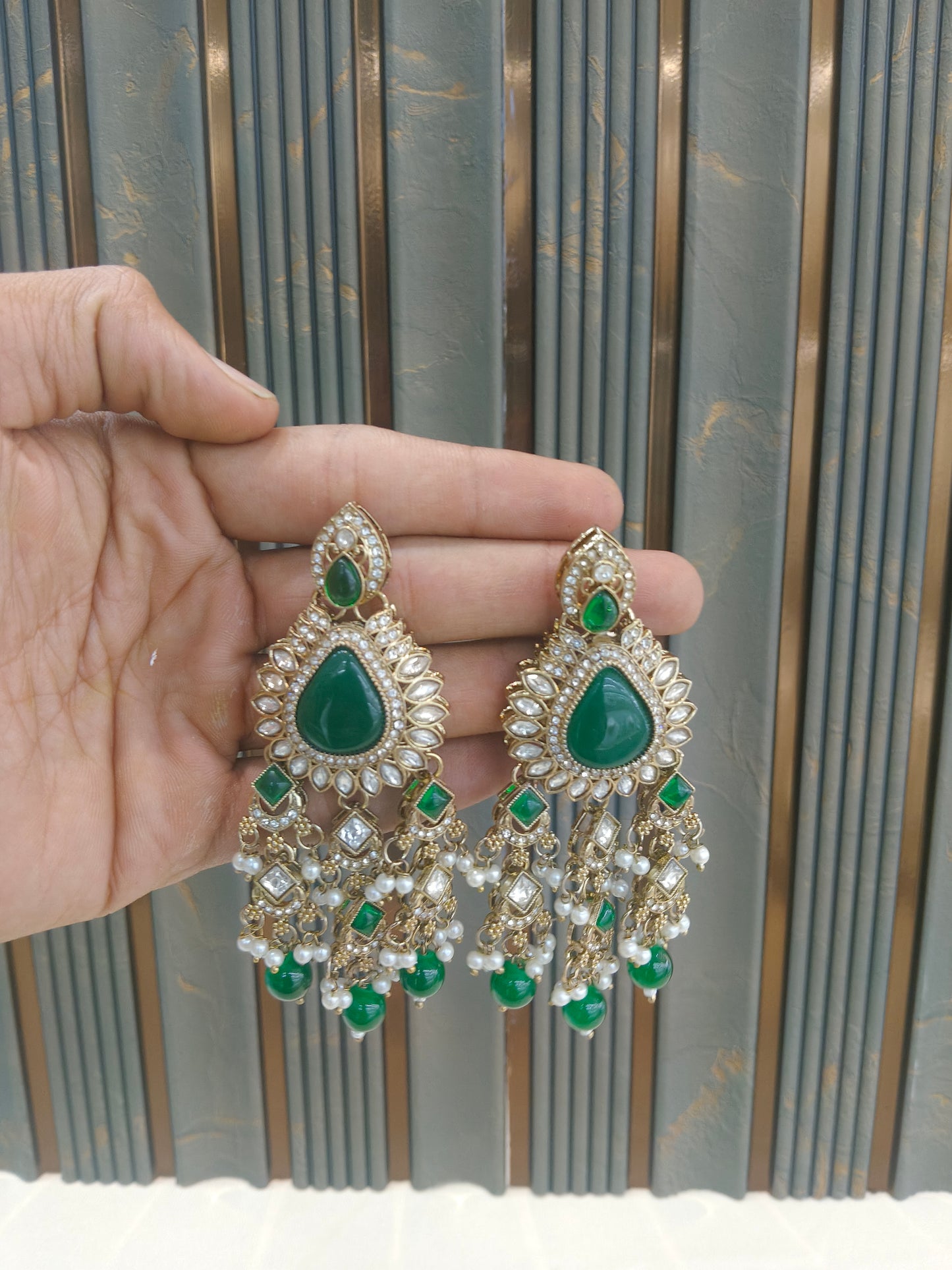 Antique Gold Green Bollywood Yua Indian Earrings