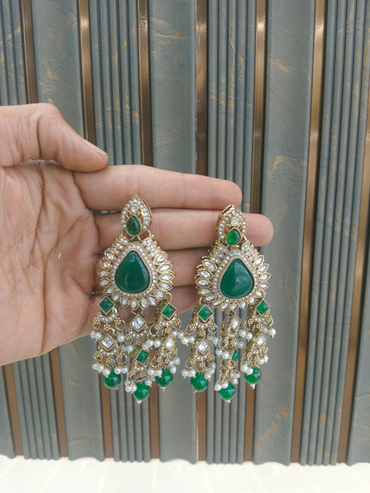 Antique Gold Green Bollywood Yua Indian Earrings