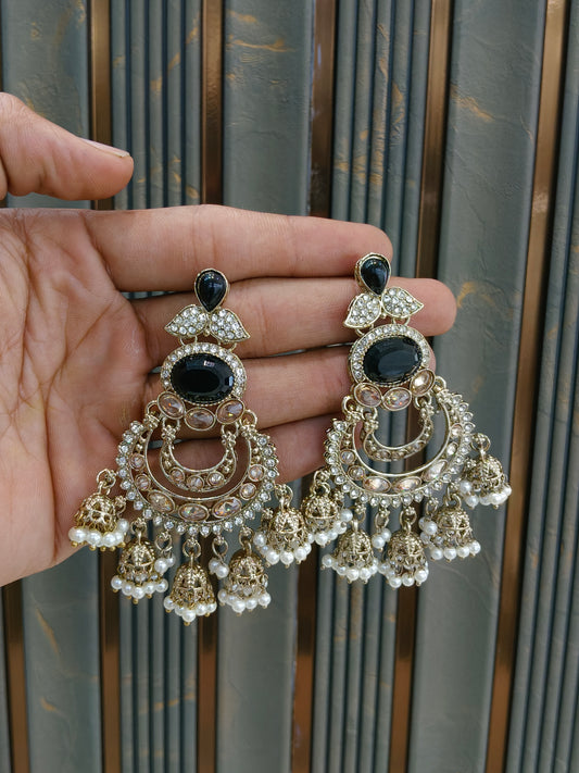 Antique Gold Black Bollywood Tora Indian Earrings